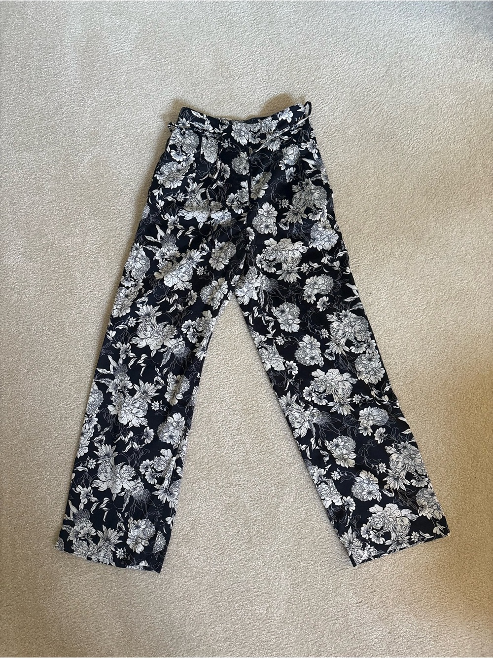 Black Floral Silky Pants